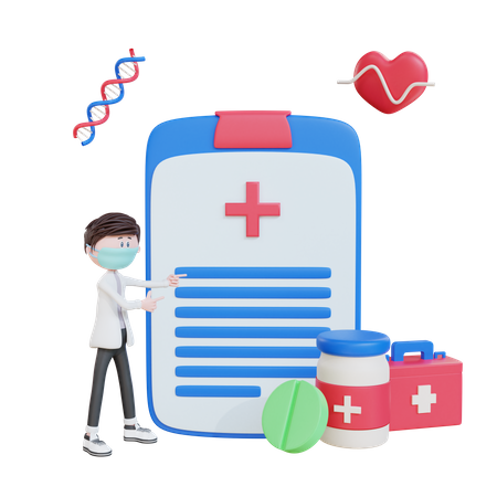 Doctor checking reports of patient  3D Illustration