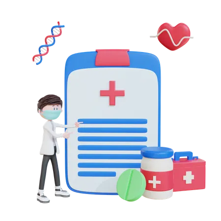 Doctor checking reports of patient  3D Illustration